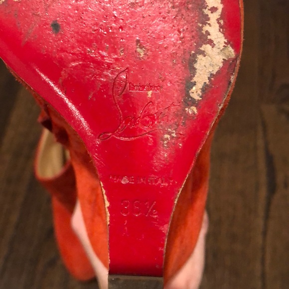 Christian Louboutin Red/Orange Suede Wedge Bootie - Picture 8 of 8